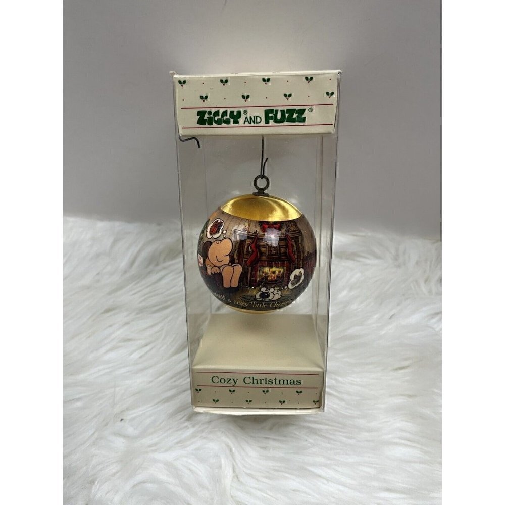 Vintage American Greetings 1984 Ziggy & Fuzz Satin Ball Ornament Merry Christmas